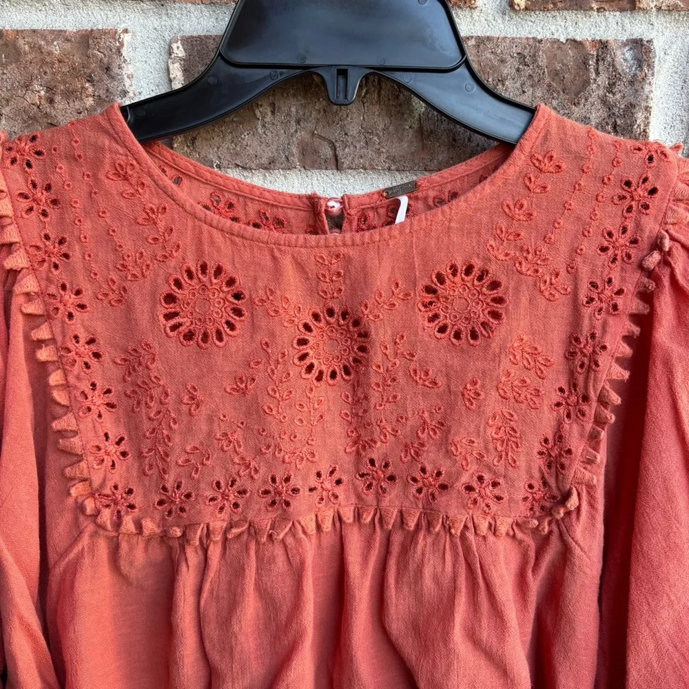 Free people Valencia Orange Embroidered Top